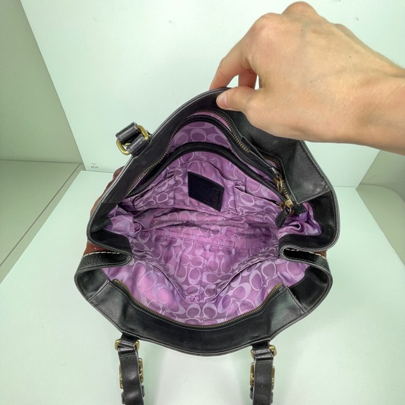 Coach Hamptons Purple Maroon Suede Leather Satchel Purse Handbag Large - Picture 11 of 13